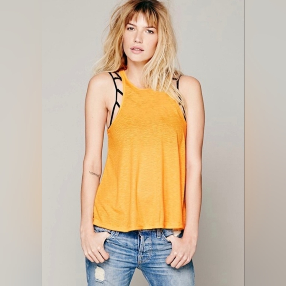 Free People Ribbed Racerback Tank Top Size S Oversized - Picture 3 of 10